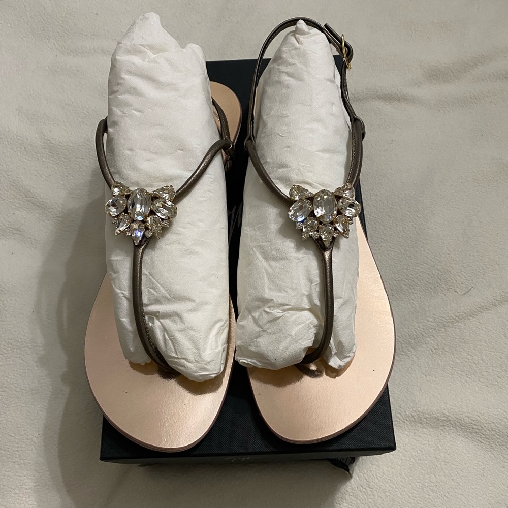 Giuseppe Zanotti metallic leather thong with jewels sandal